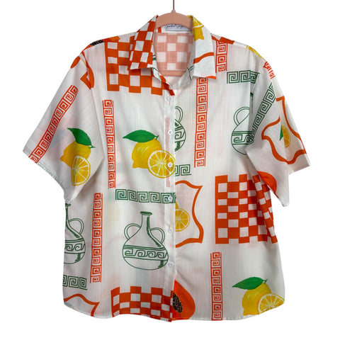 Petal + Pup White Lemon Print Button Top - Size US S