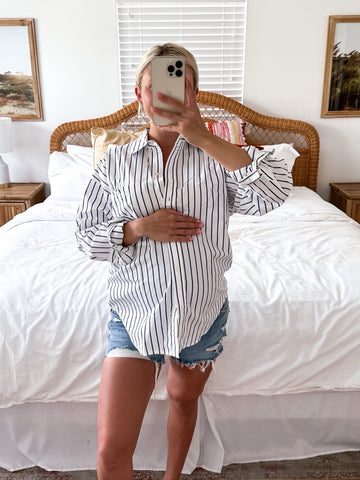 Abercrombie & Fitch White/Navy Striped Oversized Poplin Button Up NWT- Size S