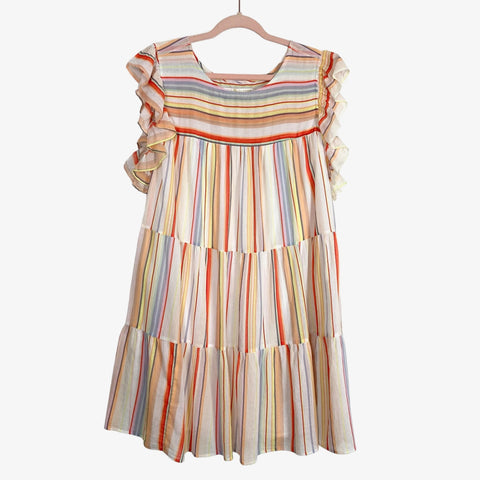 Marie Oliver Colorful Striped Ruffle Sleeve Lined Dress- Size XL