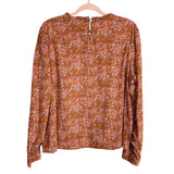 Universal Thread Caramel/Beige/Pink Floral Pattern Ruffle Neckline Top- Size L