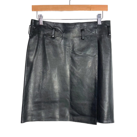 Pre-owned Authentic Gucci Black Leather Wrap Mini Skirt- Size 40