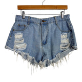 SHEIN Light Wash Distressed Jean Shorts- Size L