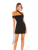 Superdown Black Off the Shoulder Asymmetric Neckline Bodycon Dress- Size S (sold out online)