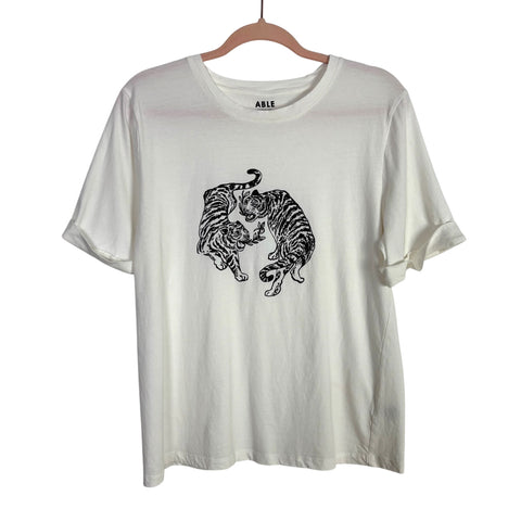 Able White Tigers Cuffed Tee- Size M