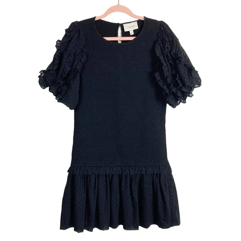 Cleobella Black Swiss Dot with Ruffle Puff Sleeves Smocked Dress- Size XL (sold out online)