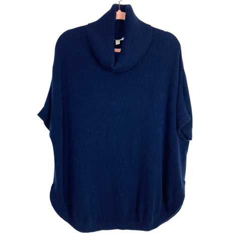 Nordstrom Collection Navy 100% Cashmere Short Sleeve Turtleneck Sweater- Size OS
