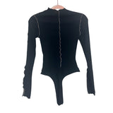 Privy Privately Privilaged Black with Tan Trim Bodysuit- Size S