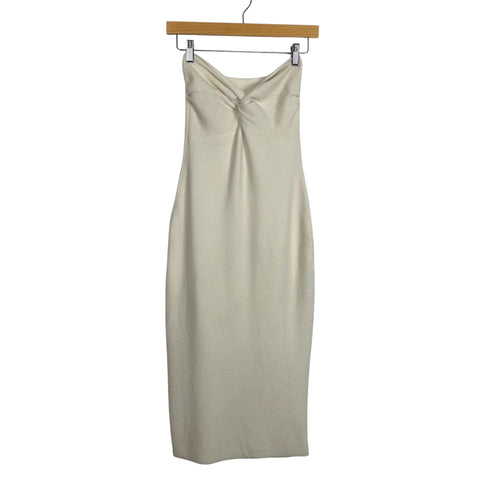 Lillusory Off White Front Twist Strapless Sweater Dress with Back Slit - Size S