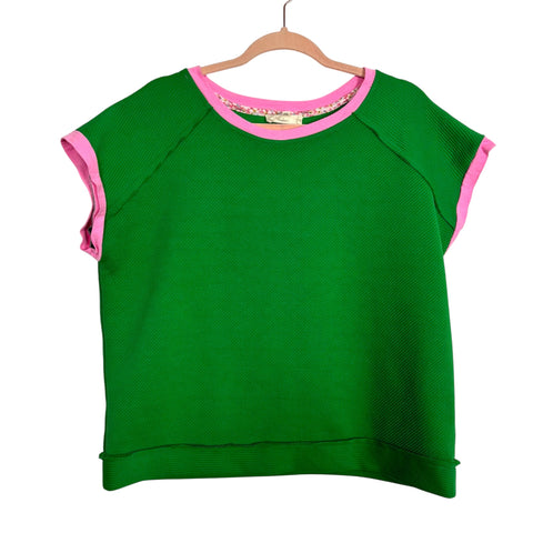 Umgee Green Textured Pink Lined Top - Size S (We Have Matching Bottoms!)