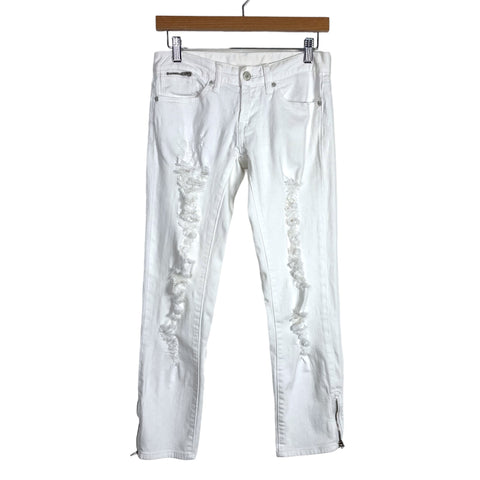 London Jean White Distressed Zipper Cuff Jeans- Size 0 (see notes, Inseam 27”)