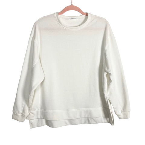 Wasabi + Mint White Tunic with Side Slits Sweatshirt- Size S