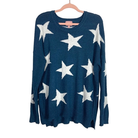 Show Me Your Mumu Blue White Star Knit Bronson Sweater- Size M (sold out online)