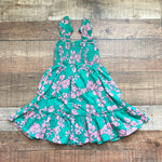 Crewcuts Green with Pink Floral Print and Ruffle Straps Smocked Dress- Size 3