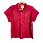 Emily Mccarthy Rose Red Faux Leather Poppy Pullover Top NWT - Size S