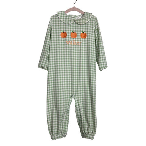 Cecil And Lou Green Gingham Walker/Pumpkin Outfit - Size 2T (See Notes)