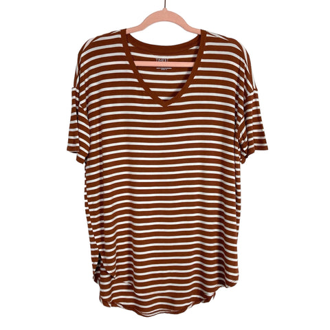Time and Tru Brown/White Striped V-Neck Tunic Tee- Size S