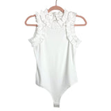 No Brand White Ruffle Ribbed Bodysuit- Size S