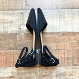 Old Navy Black Faux Suede Studded Ankle Strap Flats NWT- Size 7