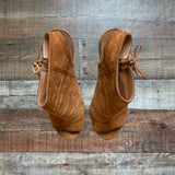 AQUAZZURA Camel Suede Stiletto Peep Toe Booties- Size 40/US 9 (see notes)