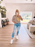 The Drop Brown/White Striped Cropped Tee- Size S (see notes)