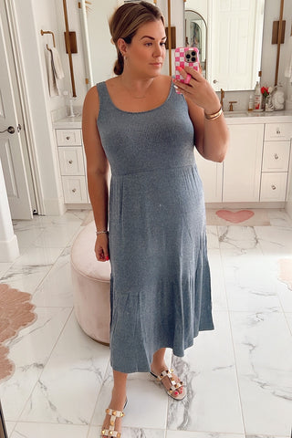 Daily Ritual Heathered Blue Ribbed Tank Dress- Size M (sold out online)