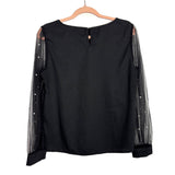 No Brand Black Pearl Sheer Sleeve Top - Size M