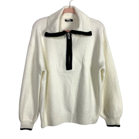 BTFBM White Black Trim Zip Sweater Pullover NWT- Size M