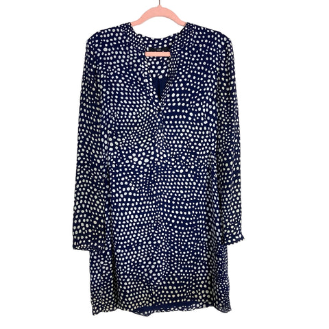 Tibi Navy with White Polka Dots 100% Silk V-Neck Button Front Dress- Size 10 (see notes)