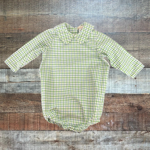 The Beaufort Bonnet Company Blue and Green Striped Collared Onesie- Size 6/12M