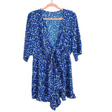 No Brand Blue and White Printed Tie Front Romper- Size XL