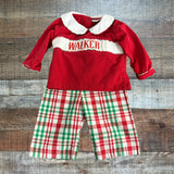 The Smocked Flamingo Red Smocked Walker Top + Red/Green Plaid Pants Outfit - Size 12M (See Notes)