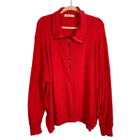We the Free Red Ribbed Quarter Zip Pullover Top- Size L