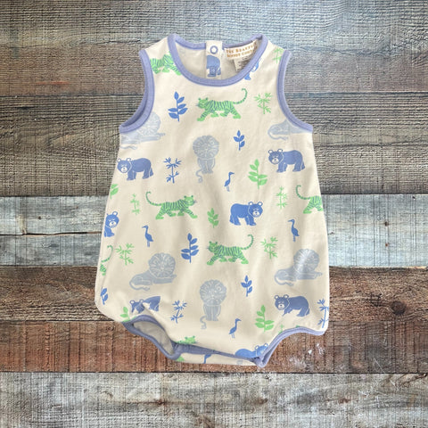 The Beaufort Bonnet Company White/Blue Zoo Animals Bubble- Size 12-18M