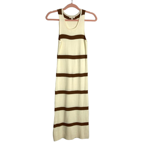 Endless Blu Cream/Brown Striped Ribbed Tank Dress- Size M