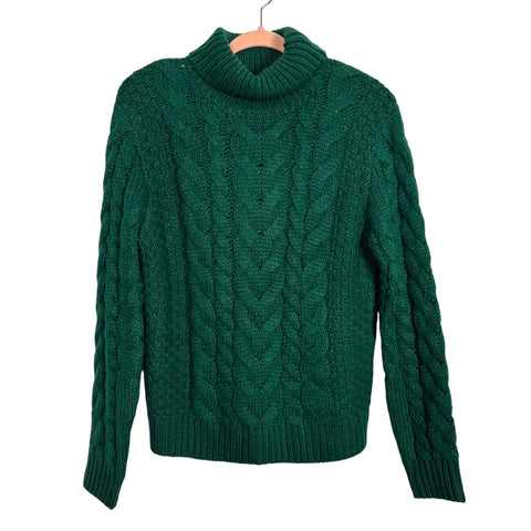 Harper Heritage Green Cable Knit Turtleneck Sweater - Size M