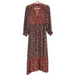 Zara Brick/Black/Pink/Cream Floral Print Ruffle Shirt Dress-Size XS