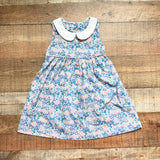 Sweet Dreams Blue/Pink/Green Floral Print with White Collar and Back Bow Dress- Size 3