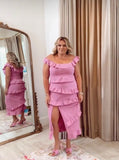 Show Me Your Mumu Pinkish Purple Tiered Ruffle Slit Hem Dress- Size XXL