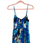 Parker Black with Blue and Turquoise Floral Print Pleated Dress- Size XS