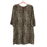 Equipment Femme 100% Silk Animal Print Front Pocket Keyhole Back Dress- Size L