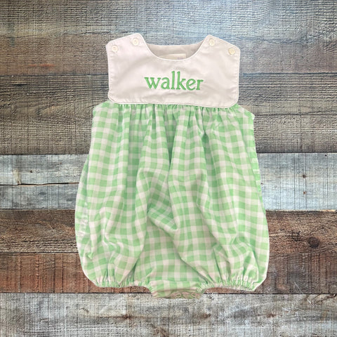 Eliza James Kids Green Gingham Embroidered Walker Bubble- Size 18M