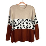 Staccato Beige/Brown/Animal Print Color Block Sweater- Size S