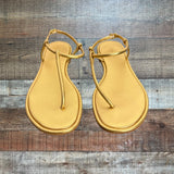 Anthropologie Metallic Gold Thong Sandals- Size 9