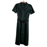 Ann Taylor Evergreen Faux Leather with Belt Button Up Dress- Size 00