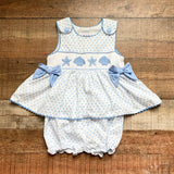 The Smocking Place Blue and White Polka Dot Smocked Shell Short Set- Size 3T (see notes)