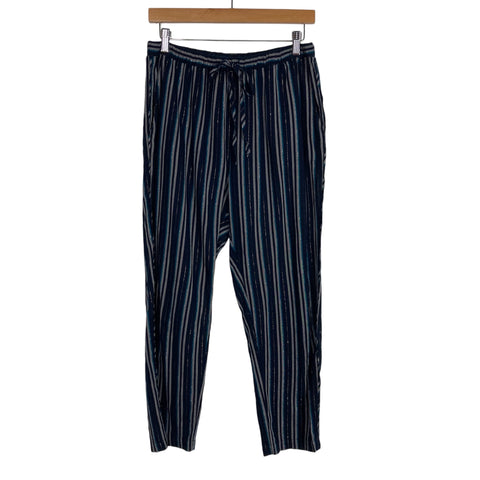 Xirena Navy Teal and Grey Metallic Striped Thread Drawstring Pants- Size M (Inseam 25”)