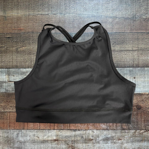 No Brand Black Double Strap Back Cropped Workout Top- Size ~S (no size tag, fits like a small)