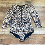 Stylest Leopard Print Zipper Front Puff Sleeve One Piece NWT- Size L