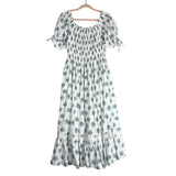 Antonio Melani White Blue Floral Smocked Bodice Off the Shoulder Dress – The Saved Collection