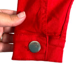 Pretty Little Thing Red Denim Ruffle Raw Hem Cropped Jacket- Size 6 (see notes, sold out online, we have matching skirt)